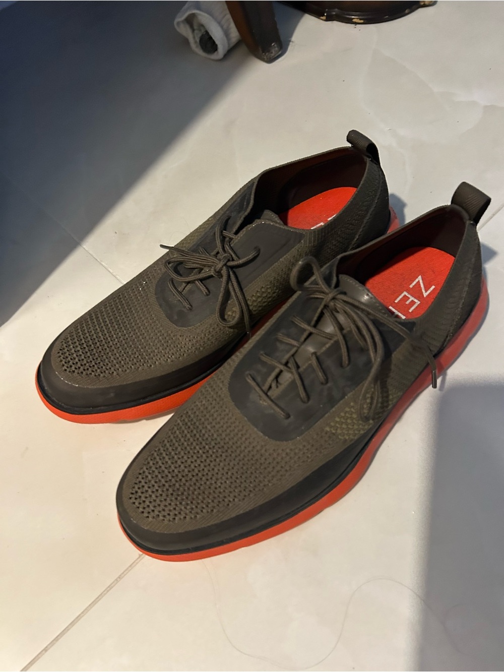 Cole Haan Olive Knit Lace-Up Sneakers with Red Sole